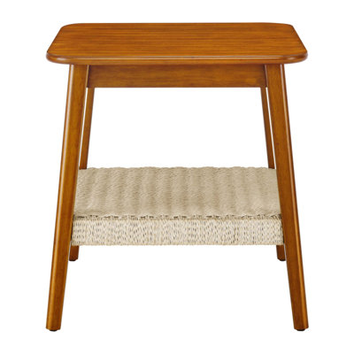 Table d'appoint de 23 pouces de style Mid-Century avec tablette tissée, rangement de style boho pour le salon, la chambre à coucher et le bureau personnel