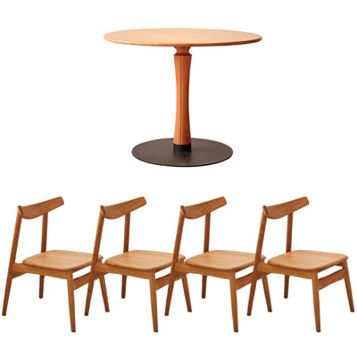 Table ronde rétro en bois massif de cerisier