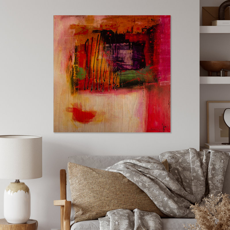 Modern Energetic Color Dance II - impression moderne sur bois, H 30 po x l 30 po x P 1 po, Bois de pin