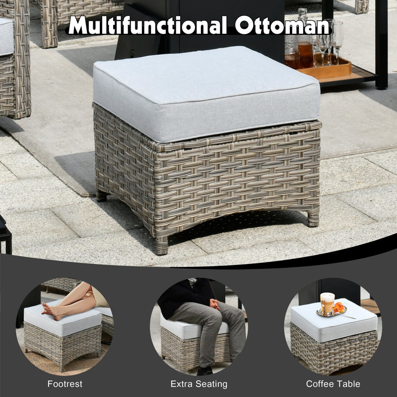 6 Piece Patio Furniture Conversation Sets With Solar Light Table,Outdoor Wicker Furniture With Ottoman, All Weather Resistant Outside High Back Rattan Patio Set