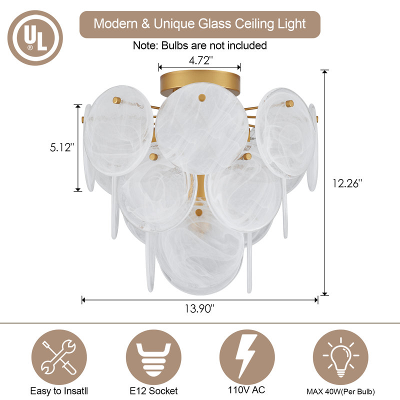 4-Light Flush Mount Glass Ceiling Light, Modern Vintage Style for Entryway, Kitchen, Bathroom - Farmhouse Decor, ‎Gold