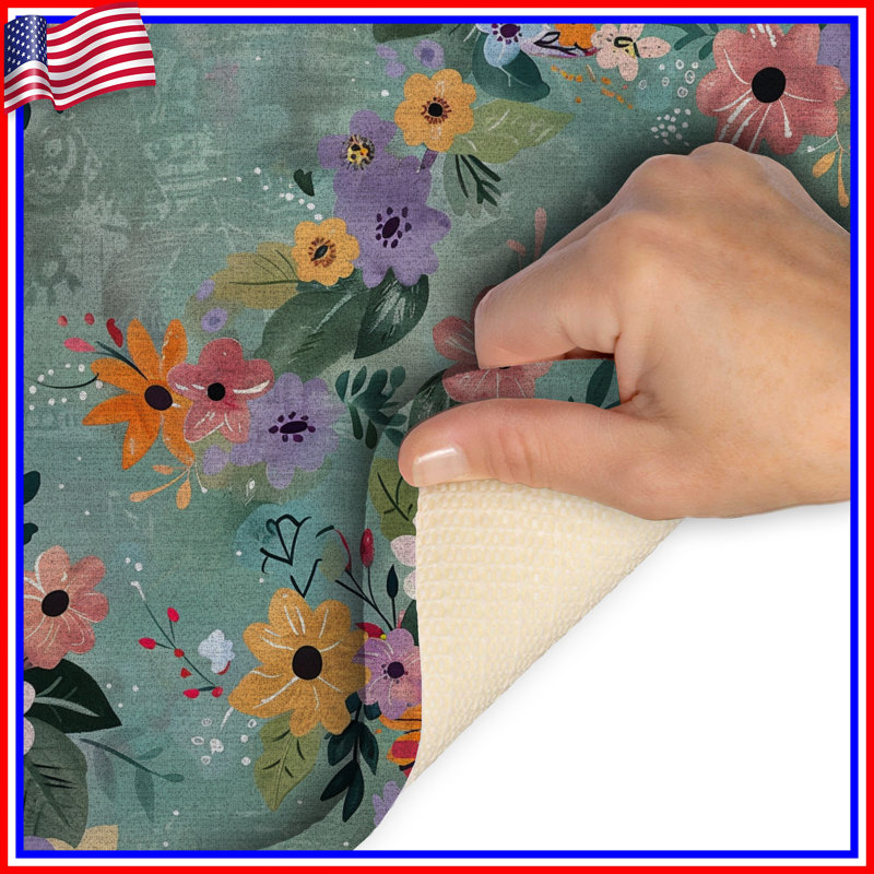 Tapis de bain floral, Simple - L 21 po x l 34 po, Motif floral vert