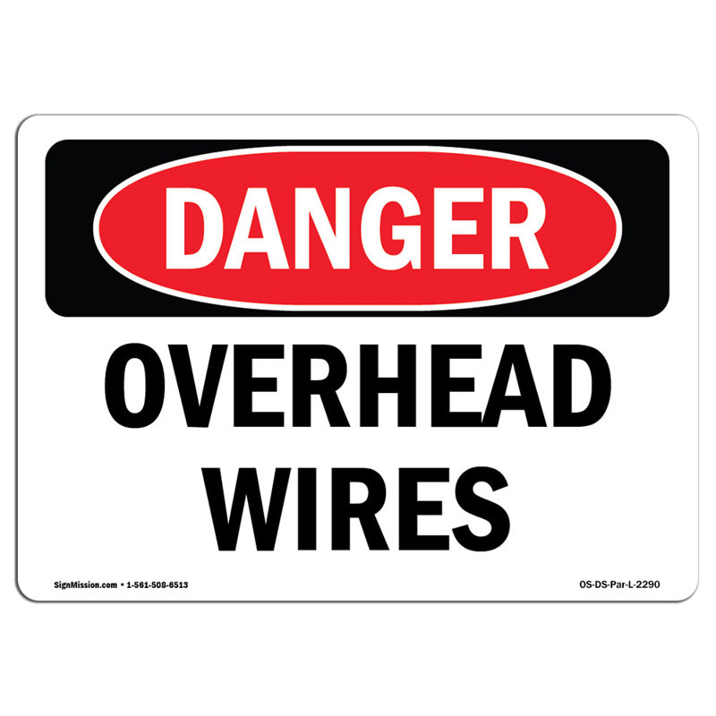 Overhead Wires Sign, 18" H x 24" W x 0.1" D