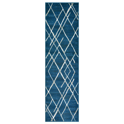 Tapis contemporain abstrait à motif géométrique bleu argenté HR