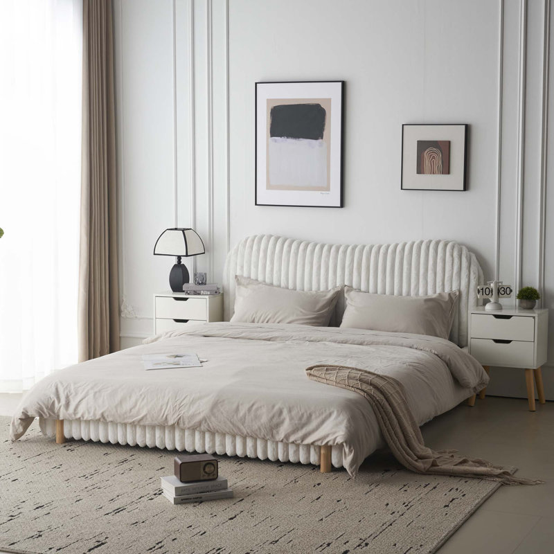 Lit tapissier Boucle avec tête de lit ondulée et coutures verticales