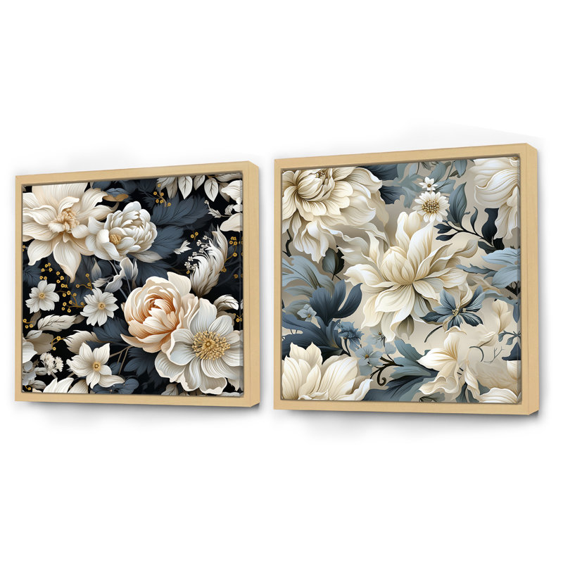 Phebe - Ensemble de 2 collages carrés floraux, H 36 po x l 73 po, Cadre flottant brun