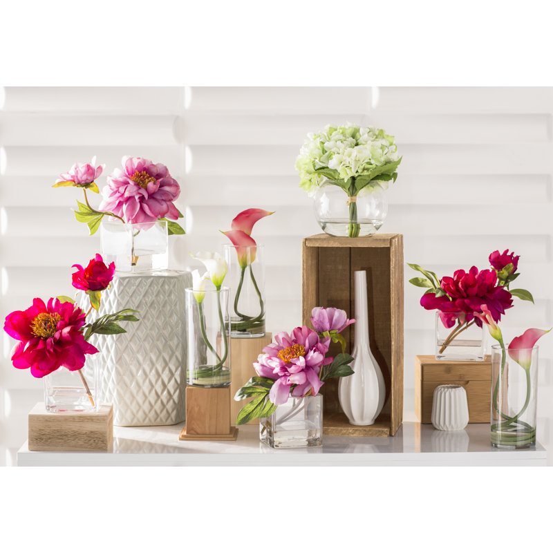 Summer Breeze Hydrangea & Rose Faux Topiary in Glass Vase