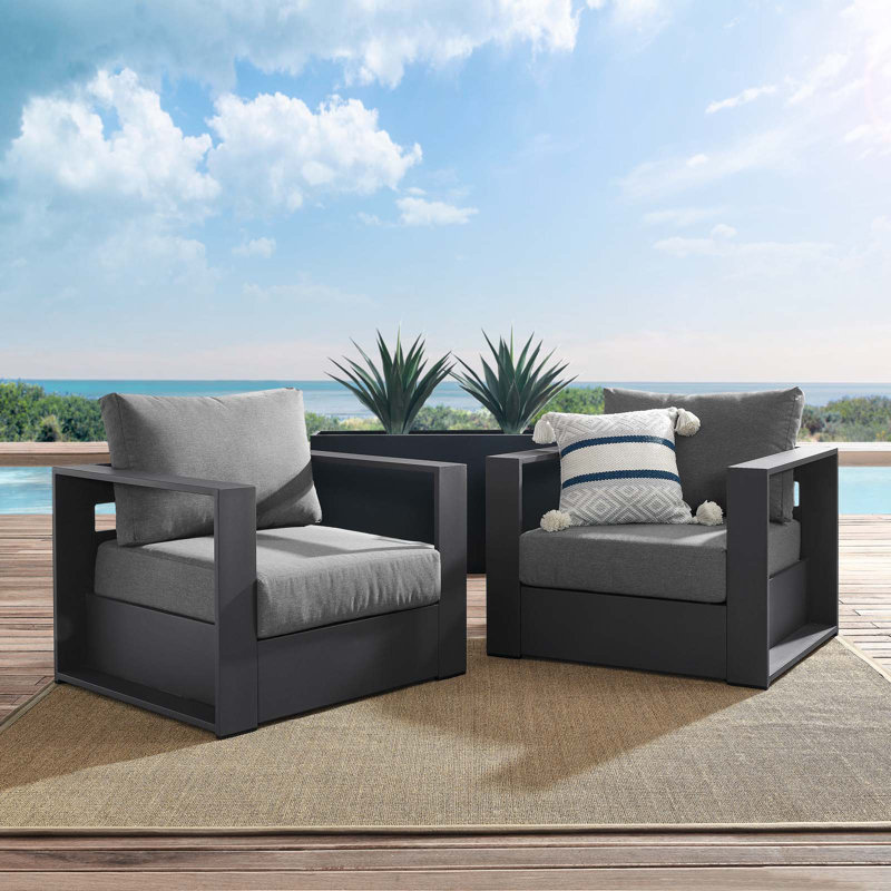 Ensemble de fauteuils d'extérieur en aluminium thermolaqué Tahoe par Modway, Anthracite, gris