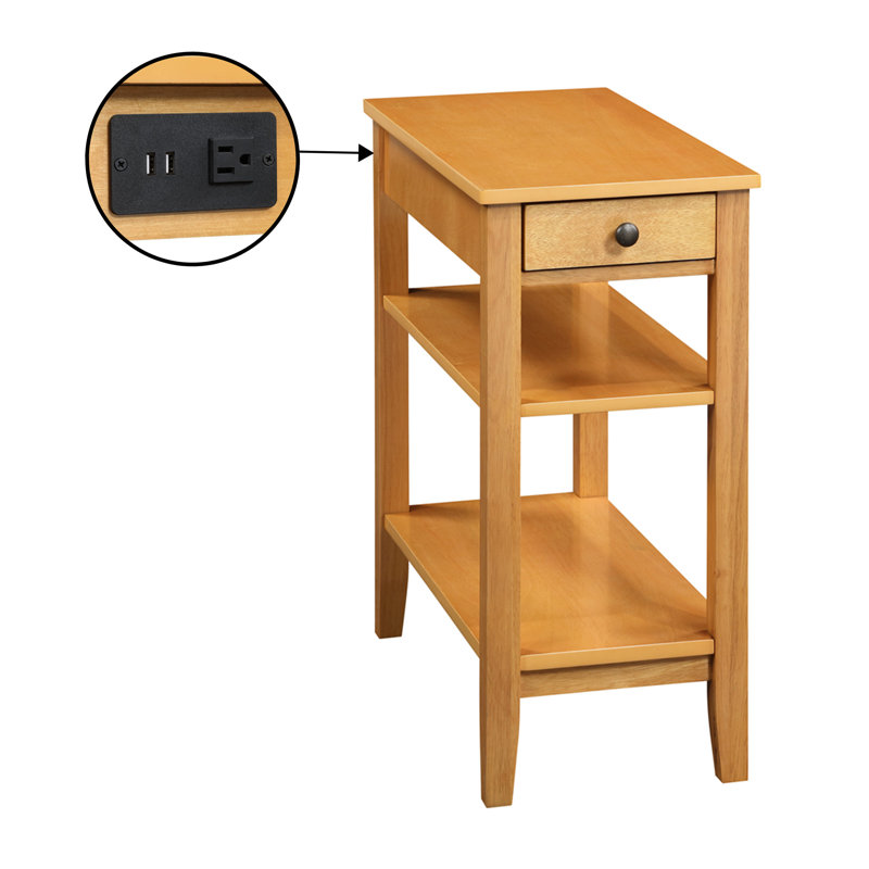 Table de bout à 1 tiroir H 24 po avec prises intégrées Carbin, Naturel