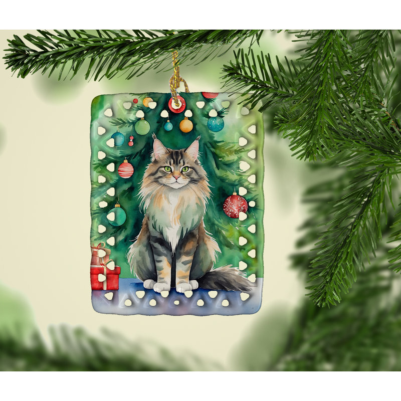 Ornement en porcelaine MaineCoon, Chat MaineCoon