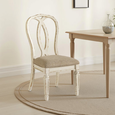 Ensemble de 2 chaises d'appoint Alyn, dos en ruban, bois blanc vieilli