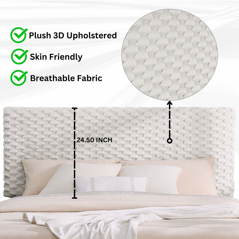 Lit plateforme tapissier Findlay Plush 3D colombe blanche, Grand