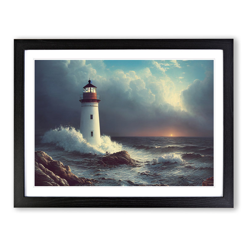 Interesting Lighthouse Seascape - Framed Print, Black, 34cm H x 46cm W x 2cm D