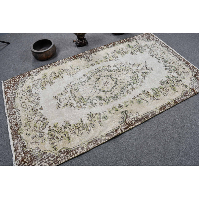 Tapis turc rétro de style Oushak beige pour décoration intérieure bohémienne / brun / beige
