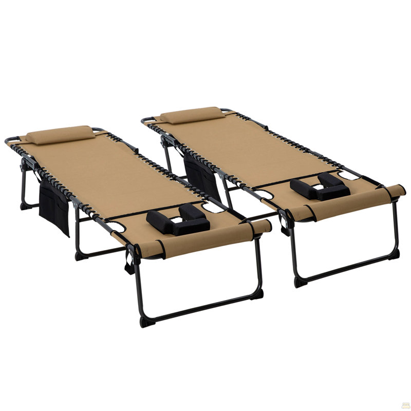 Outsunny 2 Piece Folding Chaise Lounge with 5-level Reclining Back, Brown