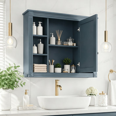 Armoire de rangement murale pour salle de bain 35 po x 28 po, armoire à pharmacie, armoire murale moderne avec miroir, armoire à miroir avec 6 étagères ouvertes (meuble-lavabo non inclus)