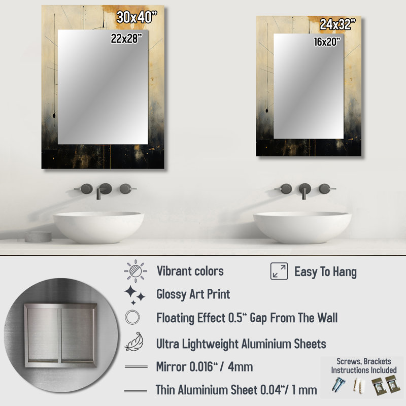 Experiencing Multi-Dimensionality Vintage Gold - Abstract Painting Decorative Mirror, Gold Wall Mirror, Printed Metal Art