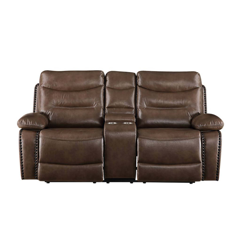 Causeuse avec console (mouvement), similicuir bleu marine, Brun