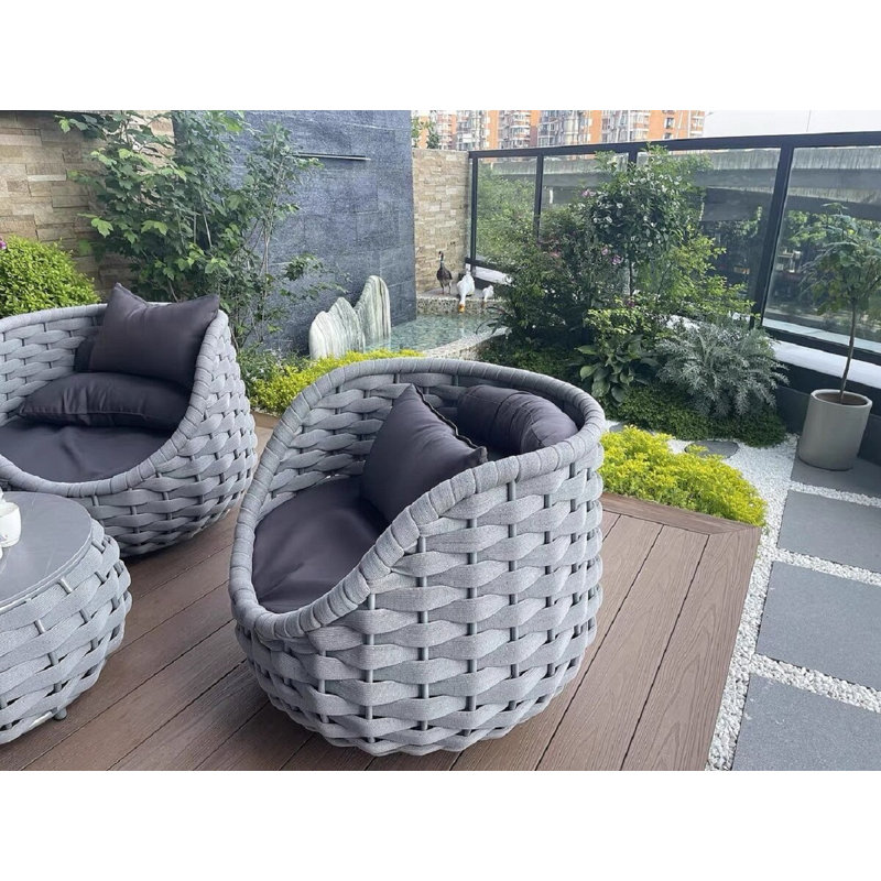 Patio Swivel Chair Woven Rope Rotatable Chair Outdoor Chair with PVC-coated polyester for Garden 
