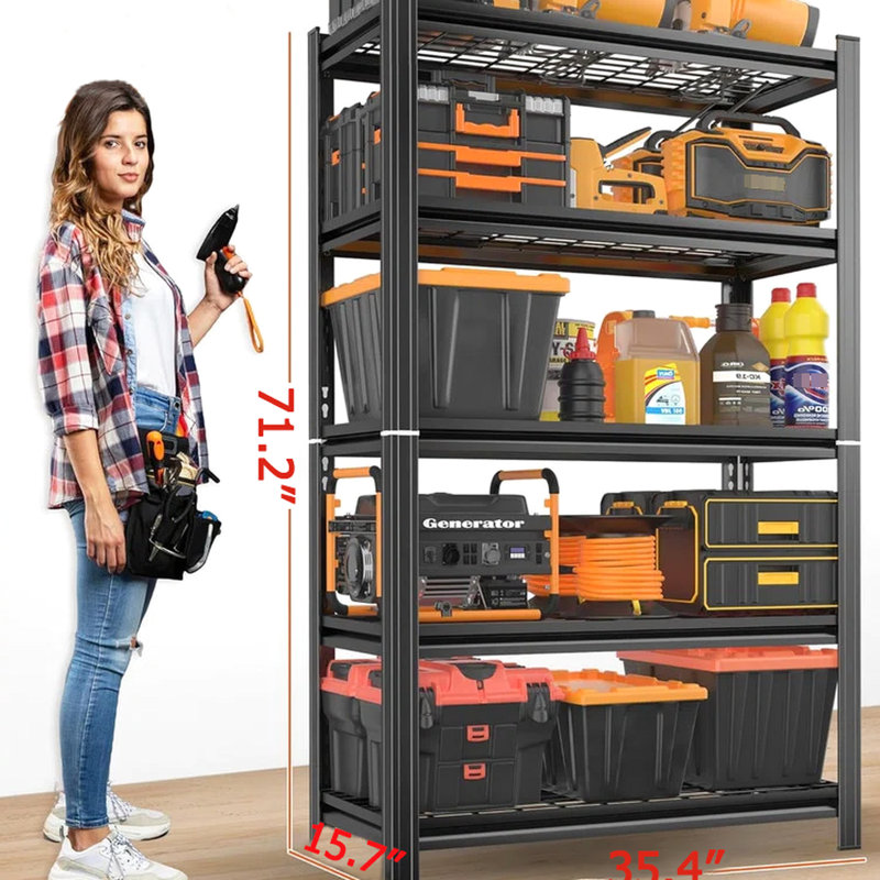 Étagère de rangement en métal à 5 couches avec hauteur réglable, capacité de 2000 livres pour les garages, les bureaux et les pièces, noir, hauteur d'installation rapide, grandes surfaces, magasins, gymnases, charge, assemblage facile