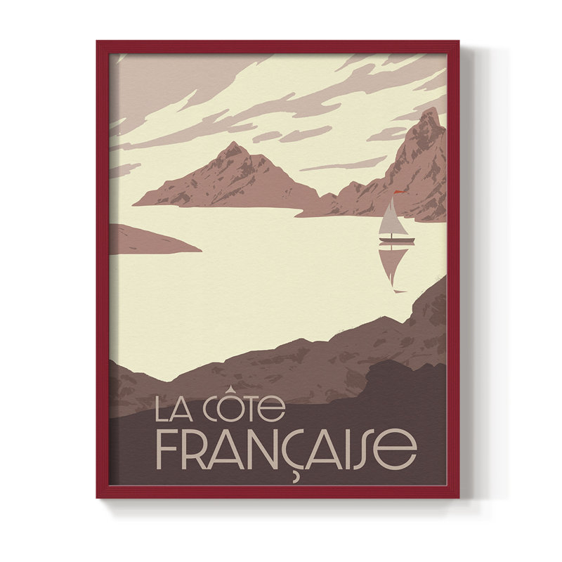 Côte française II, reproduction encadrée - bois massif, H 15 po x l 12 po, Rouge