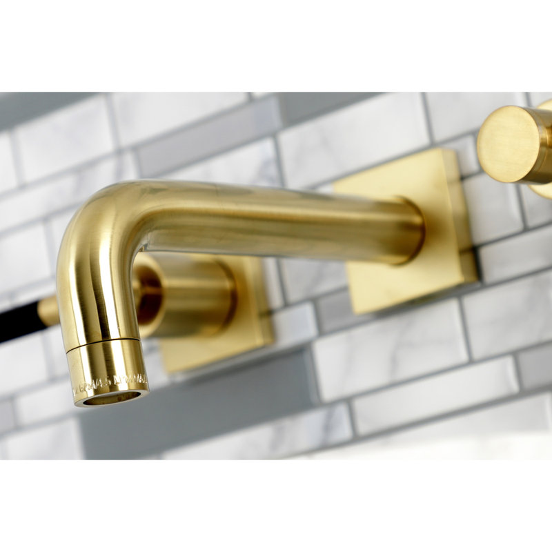 Kingston Brass Concord Two-Handle 3-Hole Wall Mount Bathroom Faucet, Brushed Brass, Lever Wrap