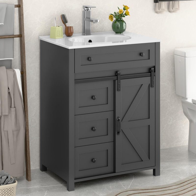 Bathroom Vanity With Sink Faucet Combo, Dark Gray, 29"