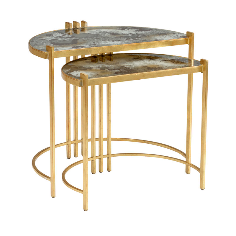 Rockefeller Gold Leaf Art Deco Nesting Tables with Mirrored Tops