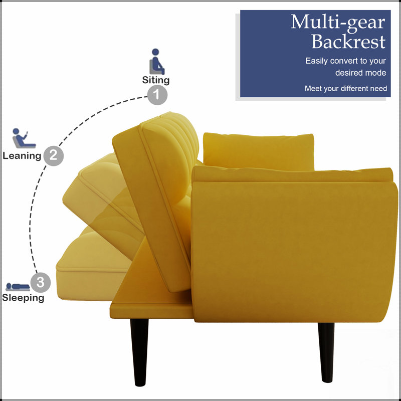 57 Inch Yellow Sofa With Soft Armrests And Throw Pillows For Cozy And Stylish Living In Small Spaces, Yellow