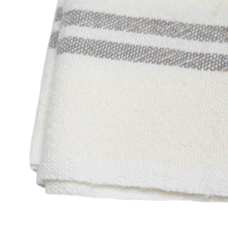 Khadhi Linen Striped Tea Towel, Ivory/Grey