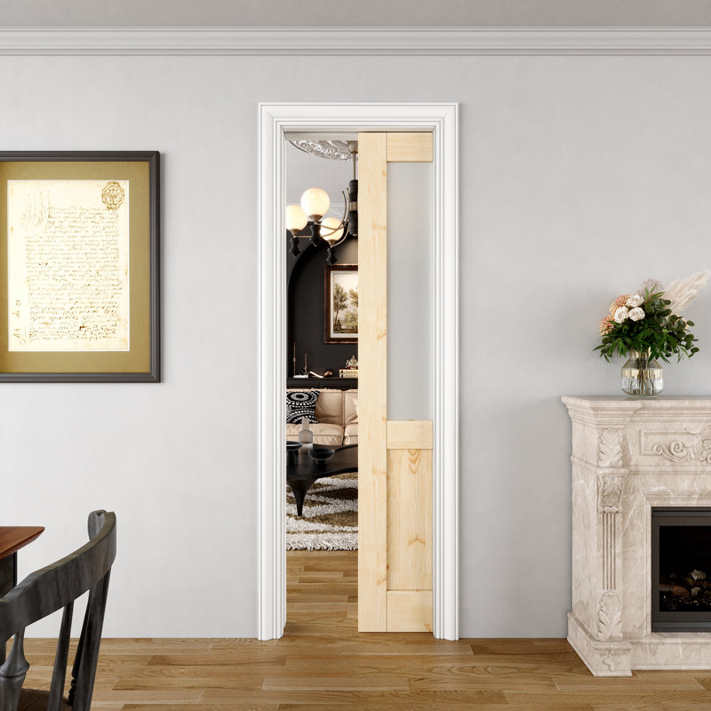 Porte intérieure semi-vitrée en pin et verre dépoli, style colonial, porte coulissante pleine, verre trempé certifié SGCC, cadre renforcé et quincaillerie incluse, porte coulissante pour chambre à coucher, non finie et à peindre, pour garde-manger, chambre à coucher, salle de bain et placard, 61 cm x 203 cm