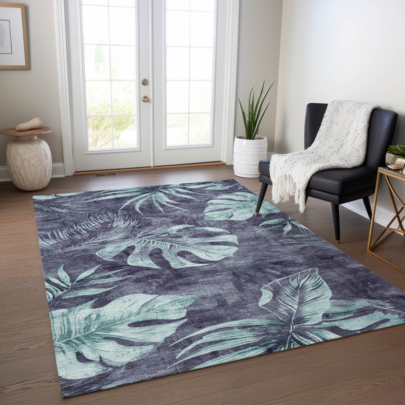Machine Washable Indoor/Outdoor Xhevrie Blue Rug, Rectangle 10' x 14'