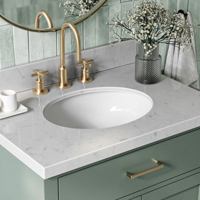 Meuble-lavabo simple en bois massif 30 po avec plateau en quartz Carrara de 1,5 po Tidworth