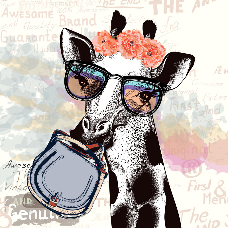 Giraffe In Hipster Glasses Holding Bag by Mashakotcur - Wrapped Canvas Painting, 30cm H x 30cm W x 3.8cm D
