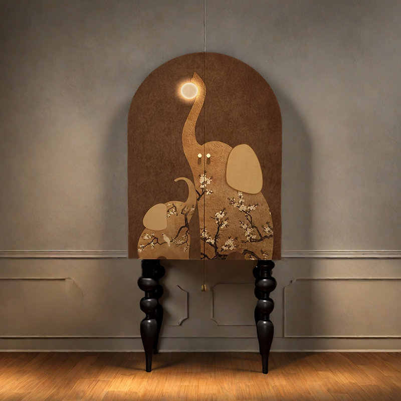 Double-door arched high-legged wooden wardrobe