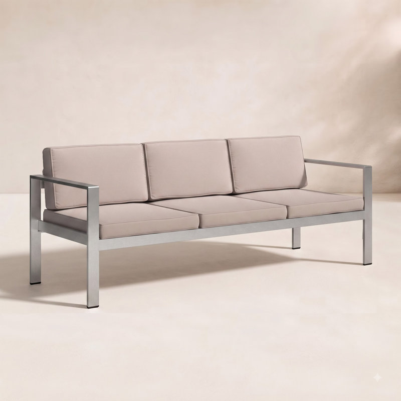 Karen 79" Wide Modern Outdoor Aluminum Patio Sofa with Cushions, Gray