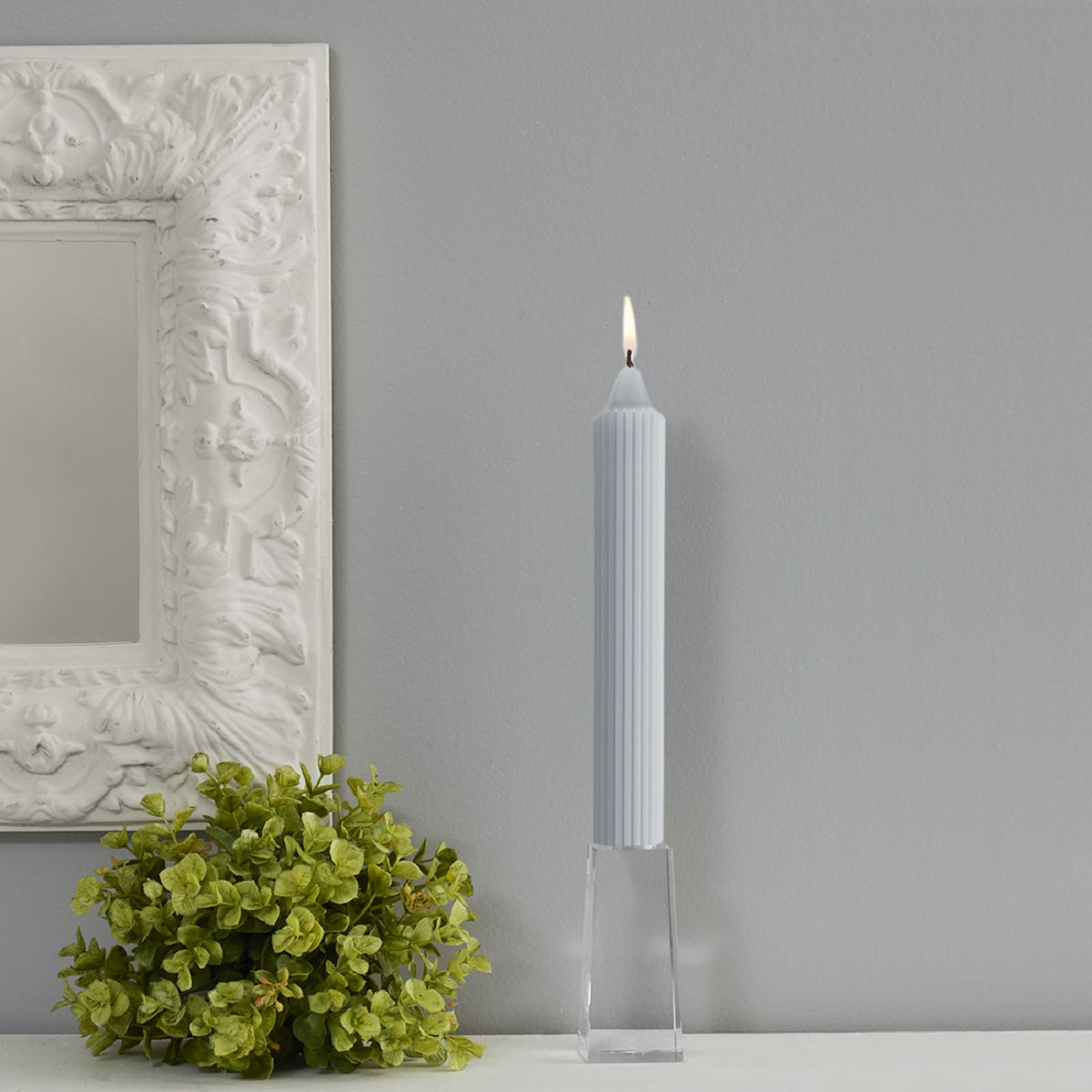 Grecian Collenette Unscented Taper Candle, 9" H x 1.25" W x 1.25" D, Gray