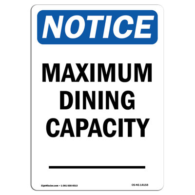 Signe de la capacité maximale de salle à manger