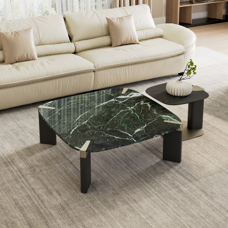 Modern  Green Marble Coffee Table Set With Side Table