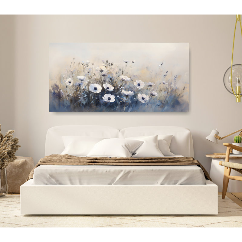 Impression sur toile de champ de fleurs sauvages ou affiche - art mural floral neutre pour le décor de chambre à coucher