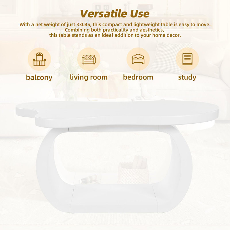 Modern Cloud Coffee Table with Irregular Shape for Living Room, White