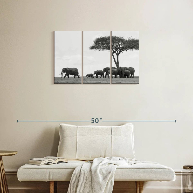 Grazing African Elephants, 20" H x 33" W