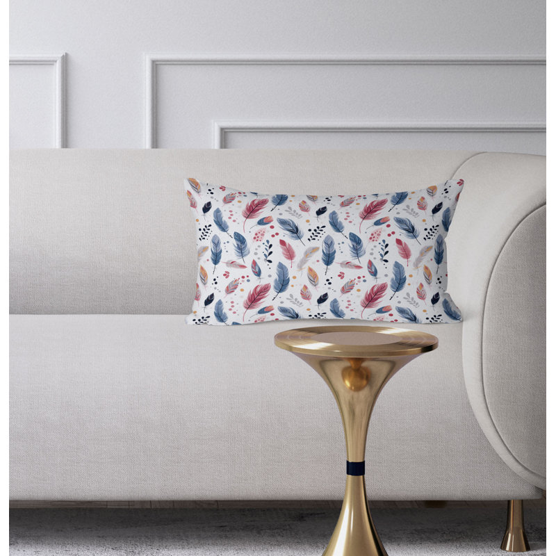 Feathered Fusion  Rectangular Throw Pillow, Blue/Pink