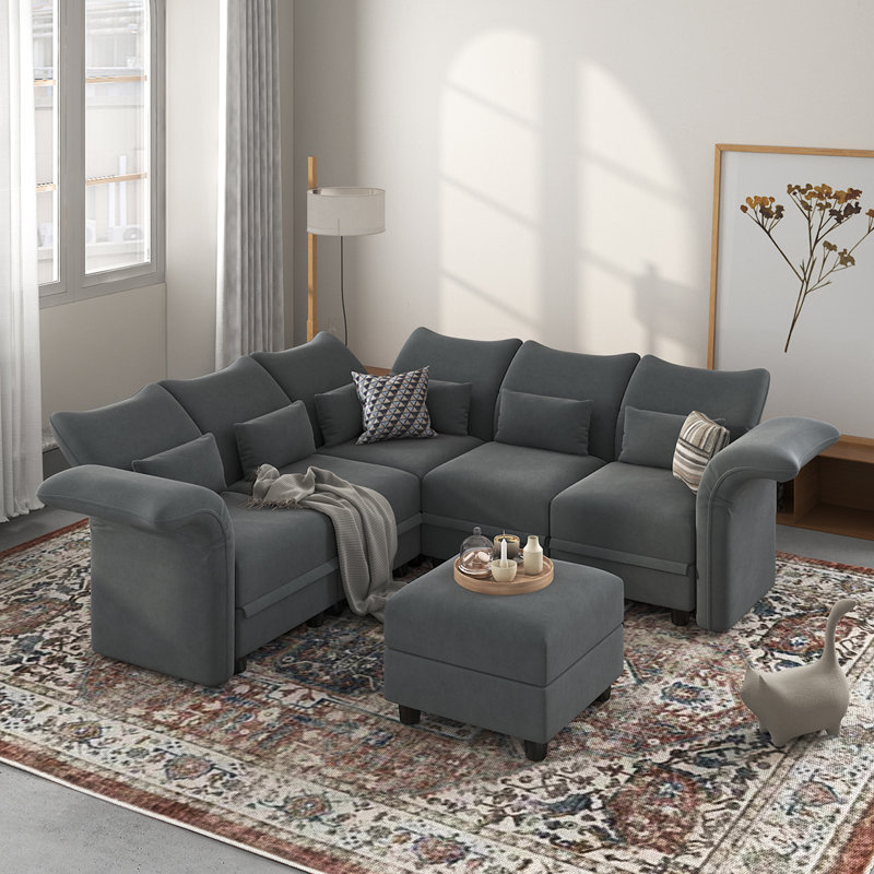 Canapé modulaire rembourré 6 pièces Ozawkie, Velours gris