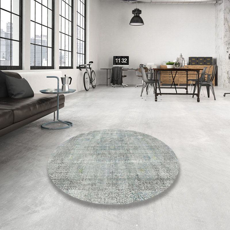 Tapis gris/vert clair traditionnel Valmont, Rond 3 pi