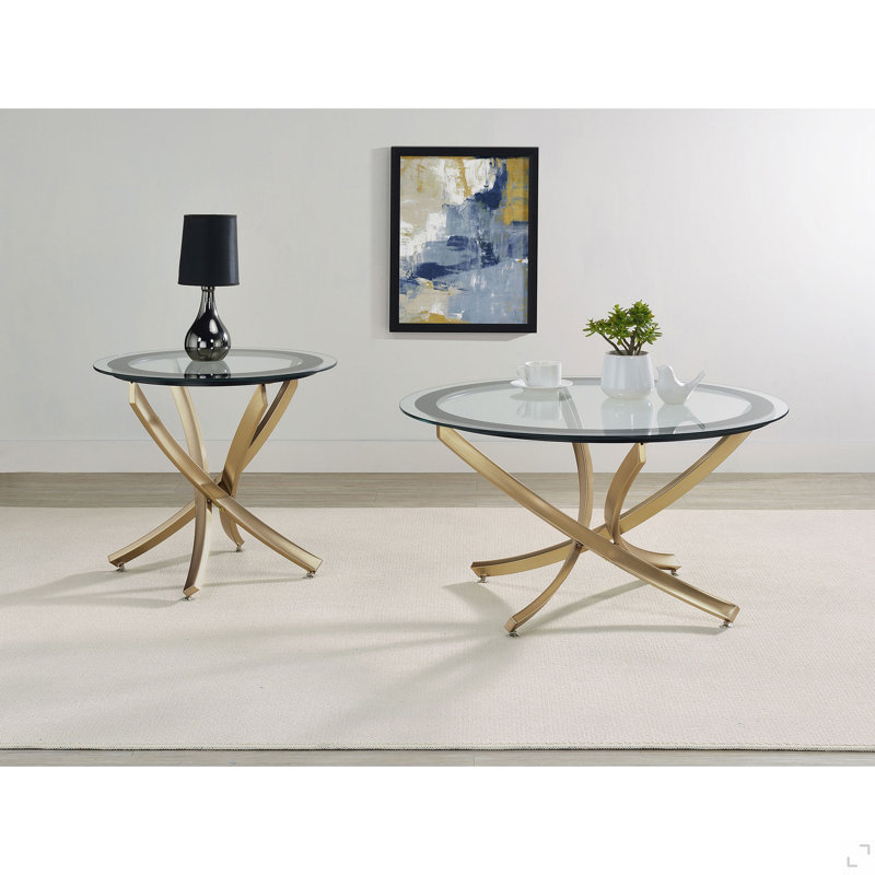 Brass 2-piece Round Coffee and End Table Set
