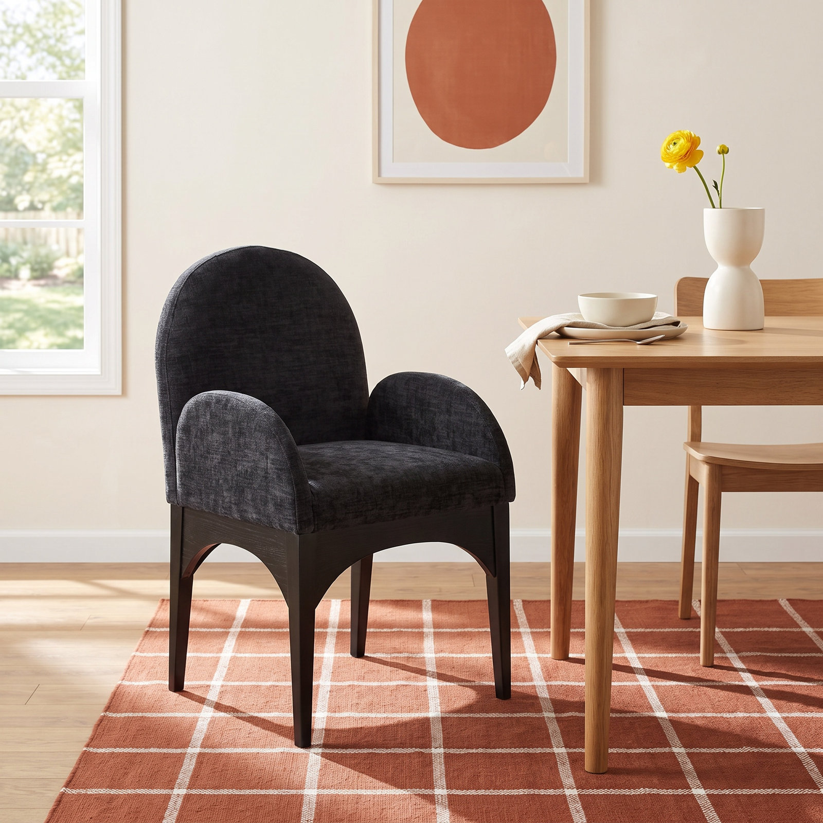 Waldorf Dining Armchair, Black, Black Chenille