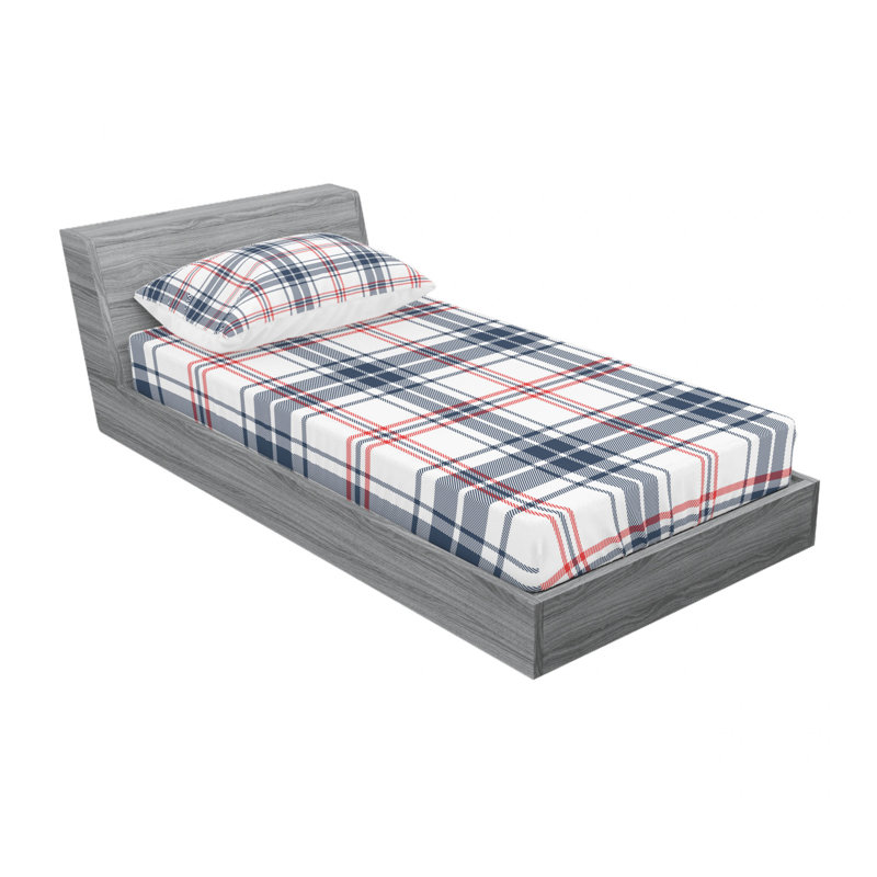 Twin White and Blue Plaid Microfiber Sheet Set
