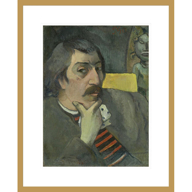 Portrait de l'artiste avec l'idole par Paul Gauguin - Estampe numérique encadrée, H 21,74 po x l 17,75 po