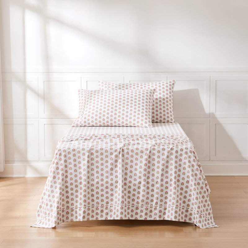 Prisha Floral Peach Sheet Set, Twin Extra Long Sheet Set with 3 Additional Pieces